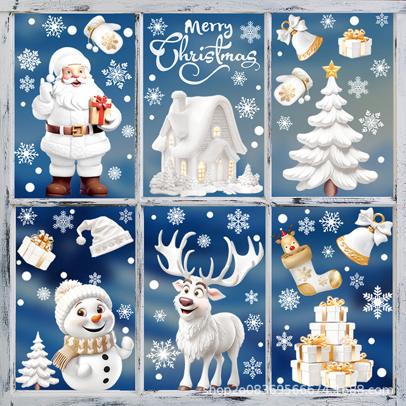 3D Christmas Static Window Stickers, Santa Reindeer Snowman Holiday Clings