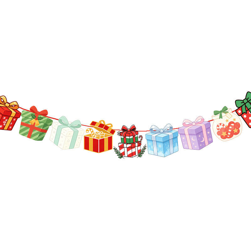 Christmas Gift Party Banner Pennant, Holiday Gathering Scene Decorations for Party