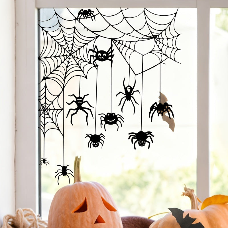 Halloween Spider Web Window Clings, Black Spooky Glass Static Stickers