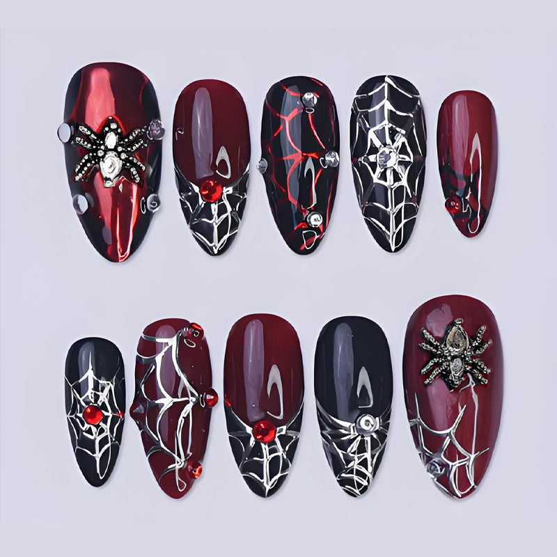 30 Pcs Almond Shaped Halloween Spider Web Press On Nails, Sweet Cool Girl Style