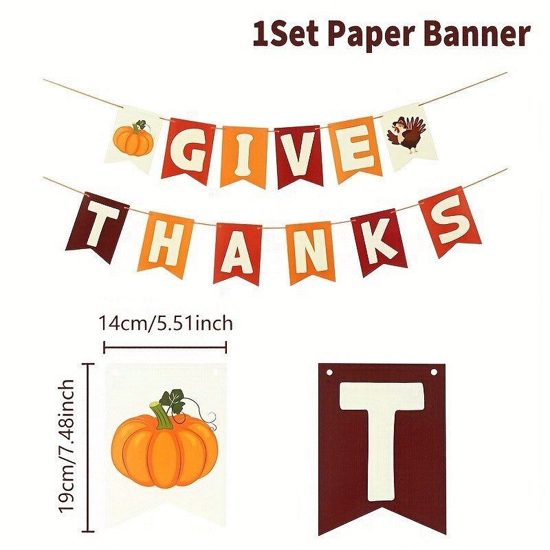 Thanksgiving Bunting Banner Turkey Ornaments Party Decorations Harvest Hanging Set