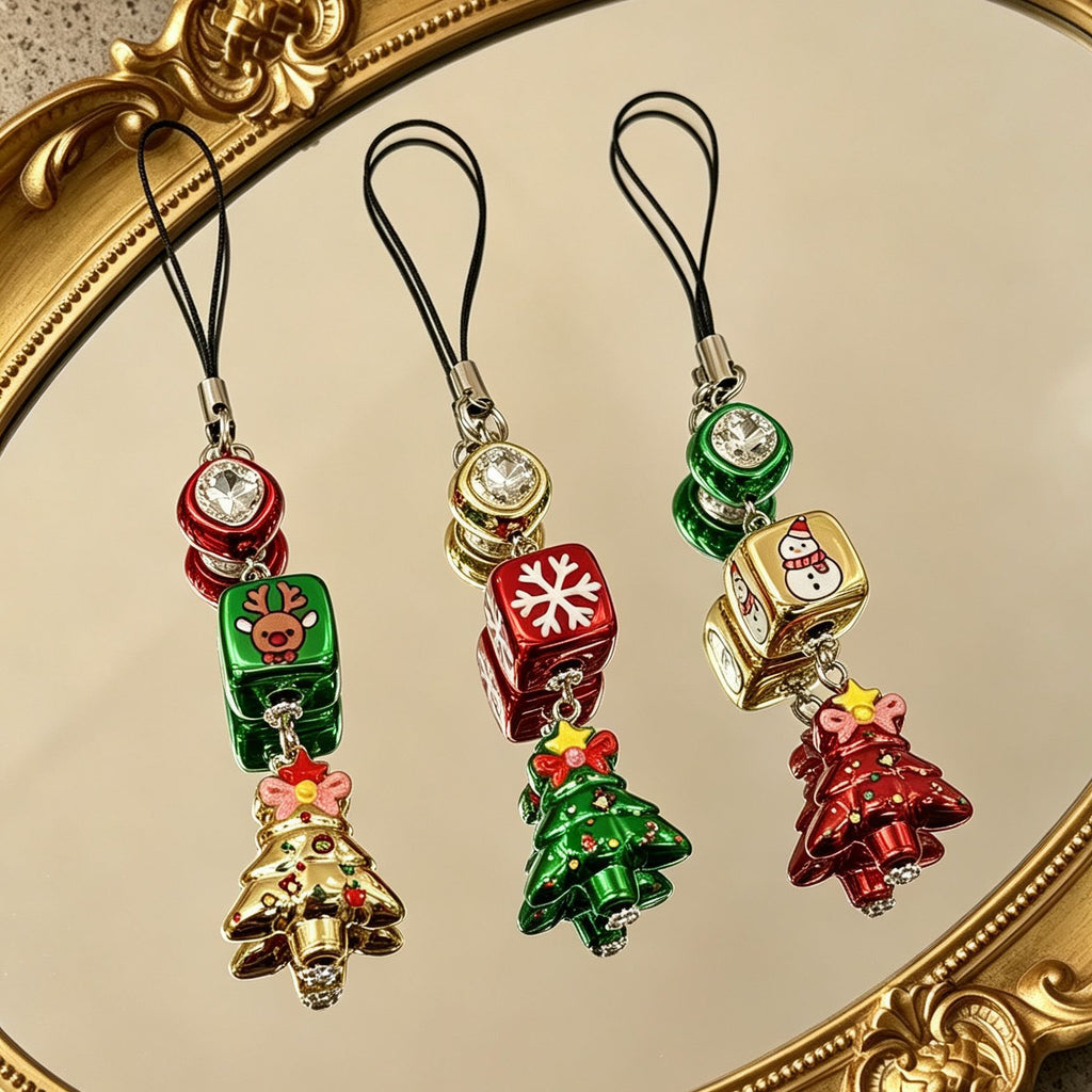 Christmas Phone Strap Charms, Reindeer Snowman Snowflake Keychain Bag Hanging Decorations