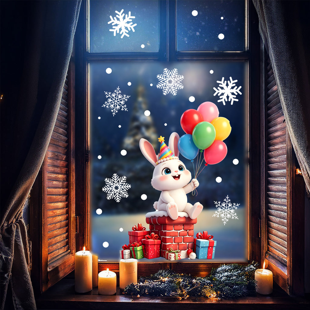 Cartoon Christmas Pet Static Glass Stickers, Reindeer Balloon Window Decals For Home Floor To Ceiling Windows