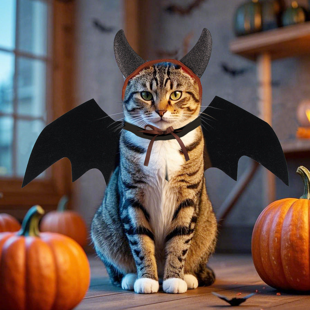Halloween Pet Devil Horn and Bat Wing Costume Set, 2 Piece Pet Dress Up