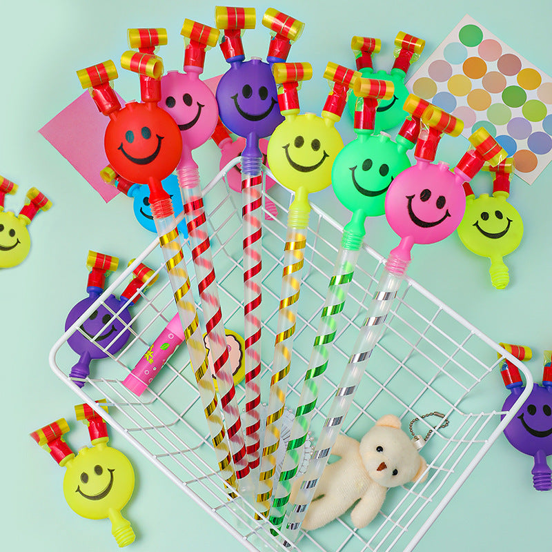 Kids Smiley Face Blowout Horns, Large Stretchy Cartoon Whistle Party Noise Makers For Festive Fun