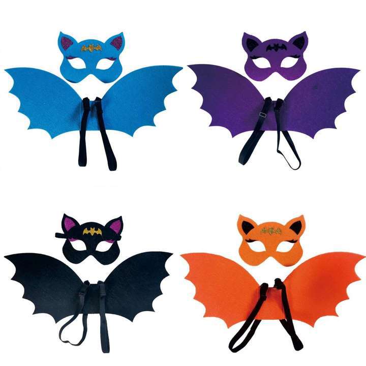 Halloween Kids Bat Wing Cape with Headband Mask, Vampire Costume for Boys and Girls