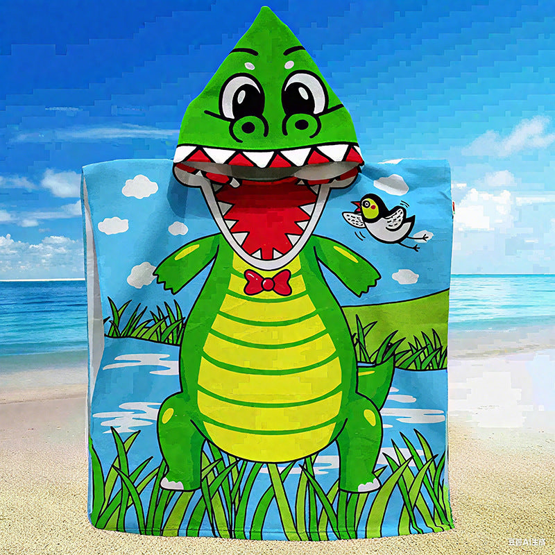 Kids Cartoon Print Hooded Towel Robe, Super Soft Microfiber Quick Dry Bathrobe Wrap