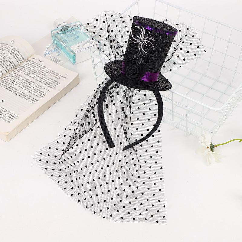 Halloween Witch Hat Headband With Veil, Spider Web Witch Hat Headband For Party Decorations