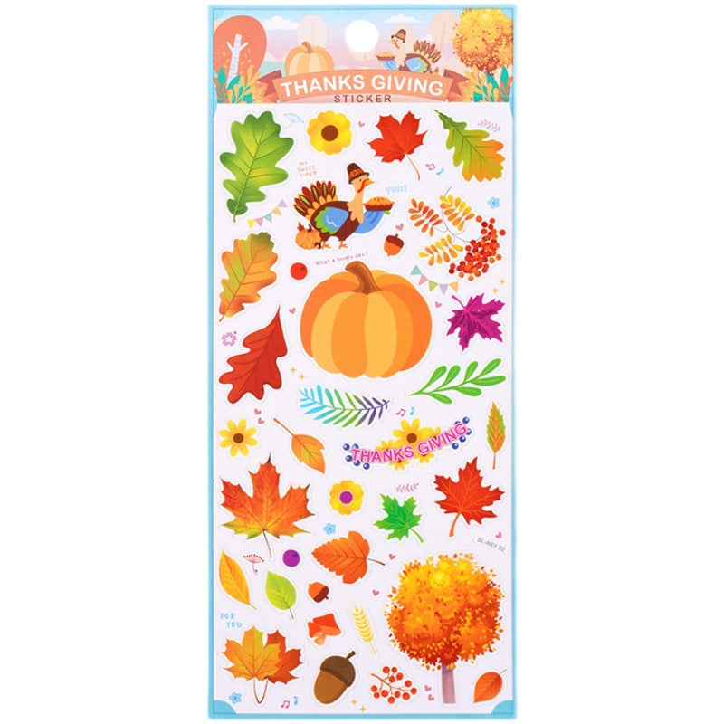 Thanksgiving Fall Maple Leaf Turkey Stickers for Kids Cartoon Holiday Decorative Sticker Pack