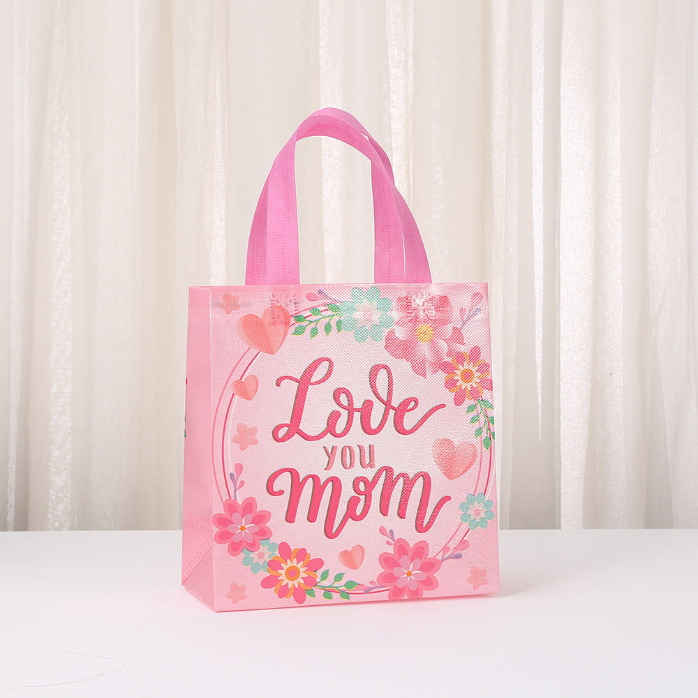 Pink Letter Print Tote Bag Non Woven Waterproof Gift Bag Mother's Day Thanksgiving Packaging