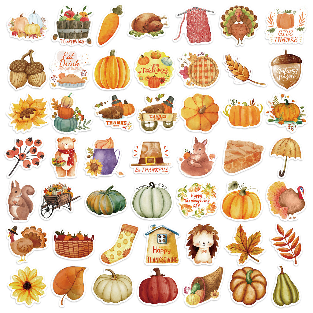 Thanksgiving Stickers Pack, Fall Harvest Turkey Maple Leaf Graffiti Decals for Luggage