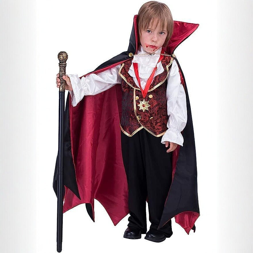 Kids Halloween Vampire Count Costume, Boys Cape Cloak For Role Play Spooky Dress Up