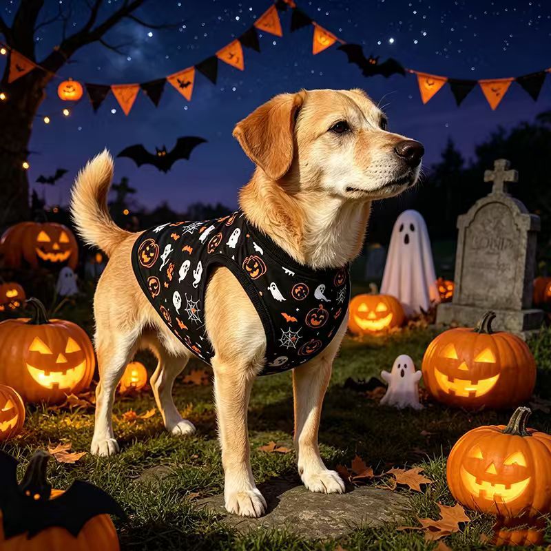 Pumpkin Vest Pet Clothes, Christmas Halloween Outfit for Dogs Cats Spring Summer Style