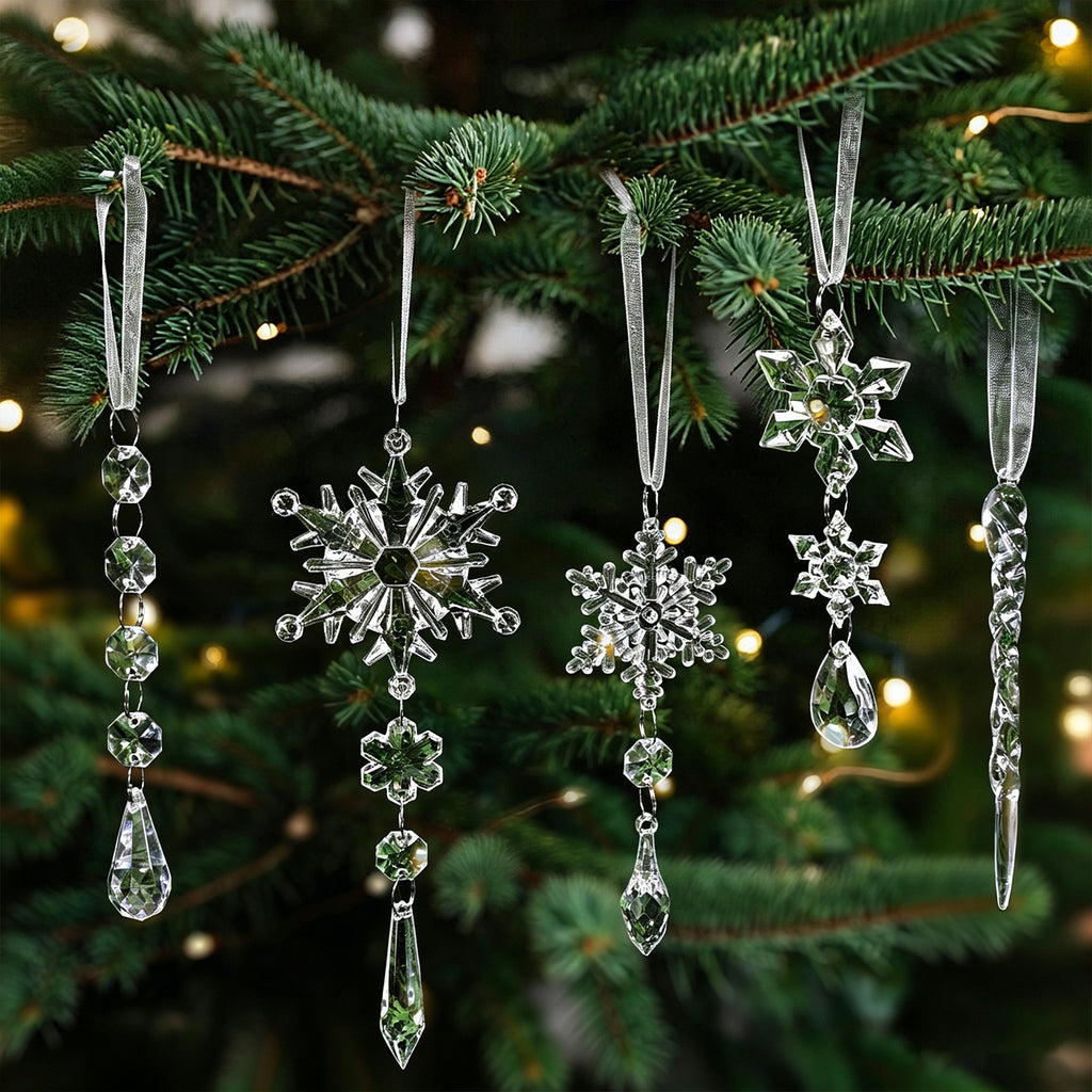 Acrylic Snowflake Ice Crystal Christmas Ornaments, Transparent Tree Hanging Decorations