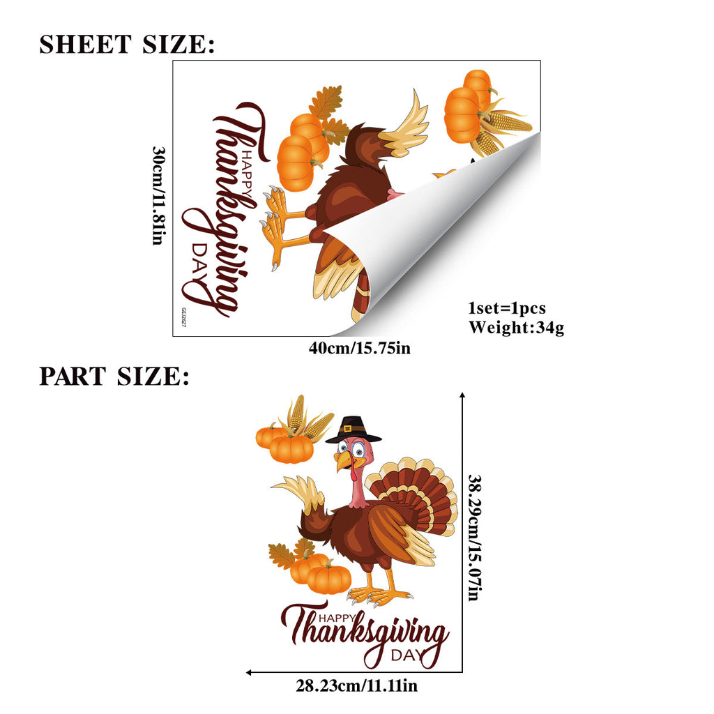 Thanksgiving Turkey Window Cling Harvest Scene Fall Family Party Glass Static Sticker