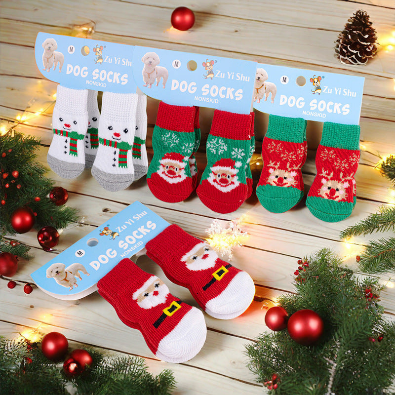 Christmas Pet Anti Slip Socks, Santa Reindeer Snowman Paw Covers for Small Dogs Teddy