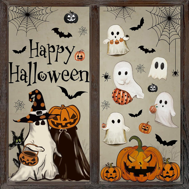 Halloween White Ghost Bat Pumpkin Static Cling Window Decals, Removable Window Sticker Decorations