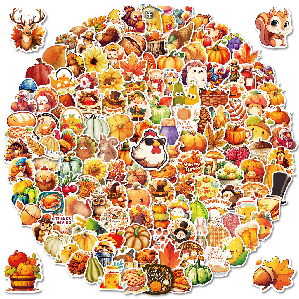 Thanksgiving Stickers Pack, Fall Harvest Turkey Maple Leaf Graffiti Decals for Luggage