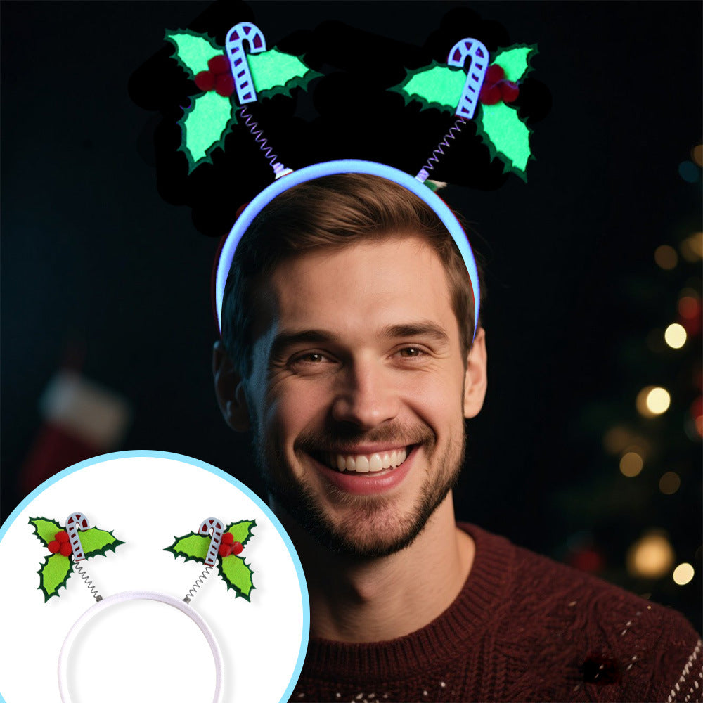 Fluorescent Glowing Christmas Headband, Reindeer Antler Hair Hoop for Kids and Adults Holiday Party