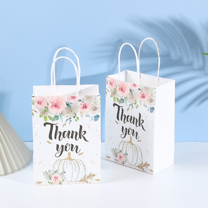 Thanksgiving Thank You Kraft Paper Gift Bags Festive Printed Tote Party Bags