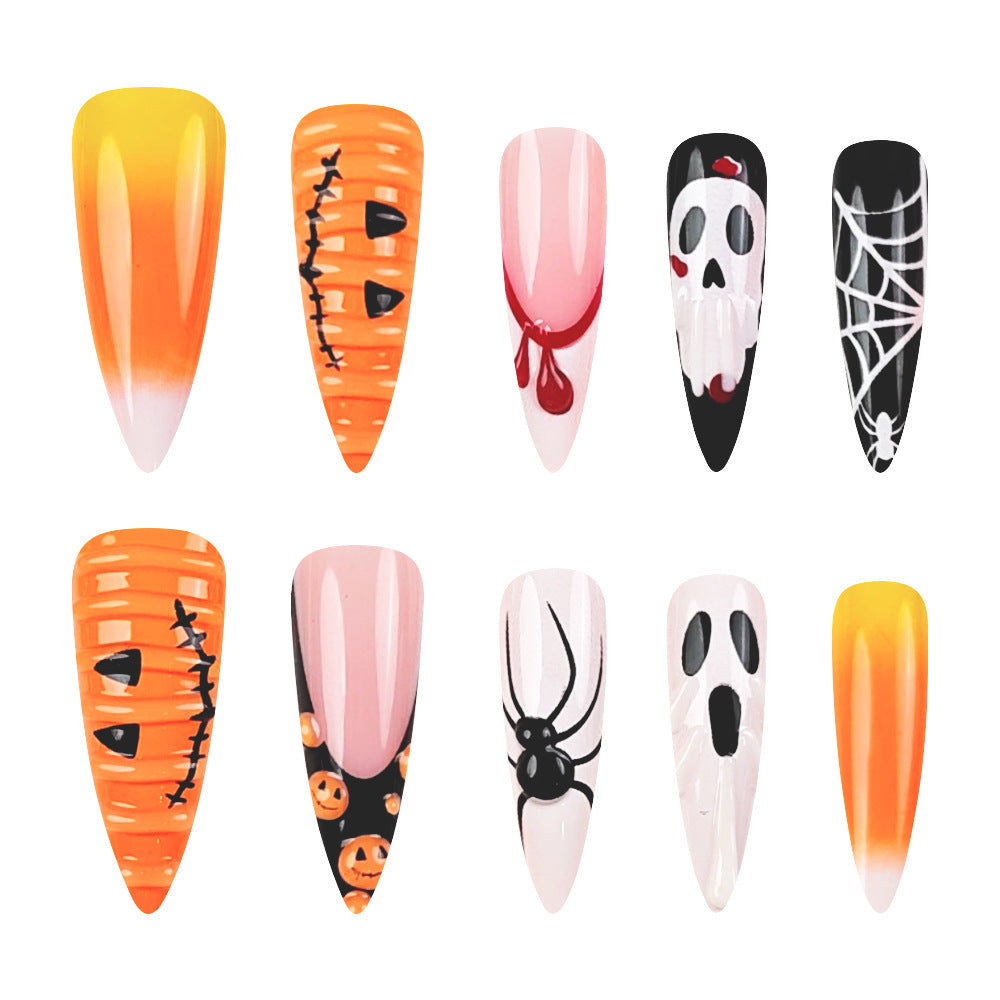 Halloween 3D Press On Nails 24 Pcs, Pumpkin Spider Hot Girl False Nails For Party Look