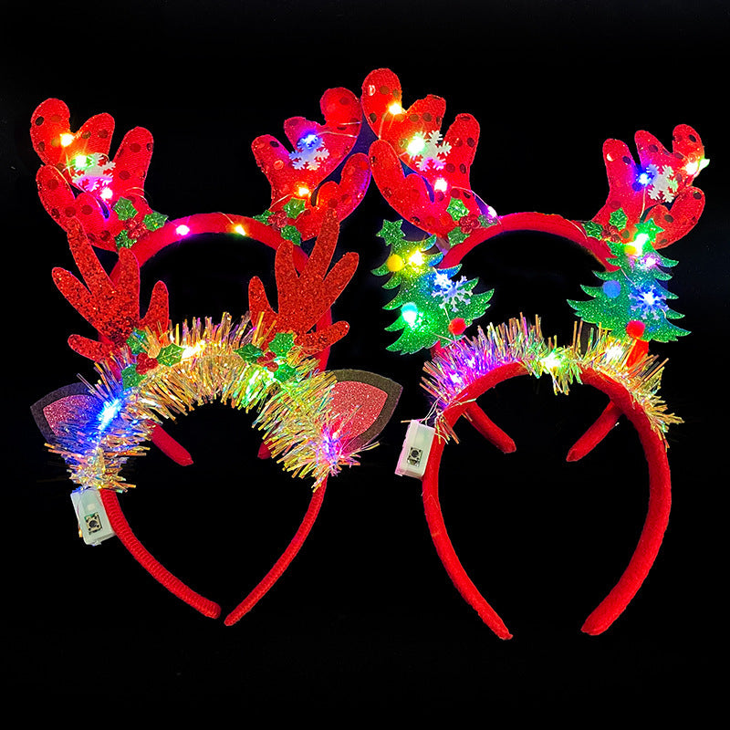 Glow in the Dark Reindeer Antler Headband, Christmas Light Up Headpiece for Kids Party Favors