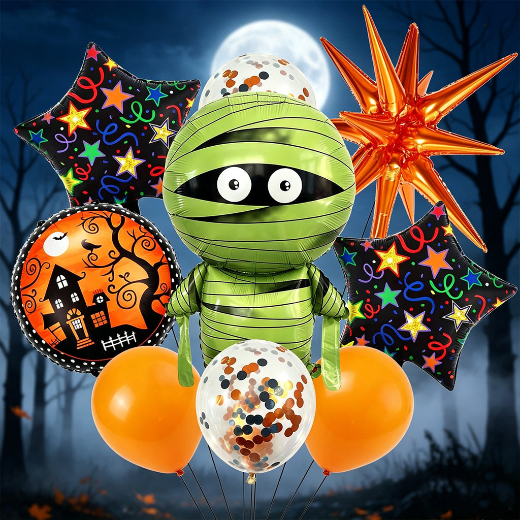 Halloween Foil Balloon Set, Pumpkin Ghost Skull Cartoon Shaped Balloons For Spooky Party Decor