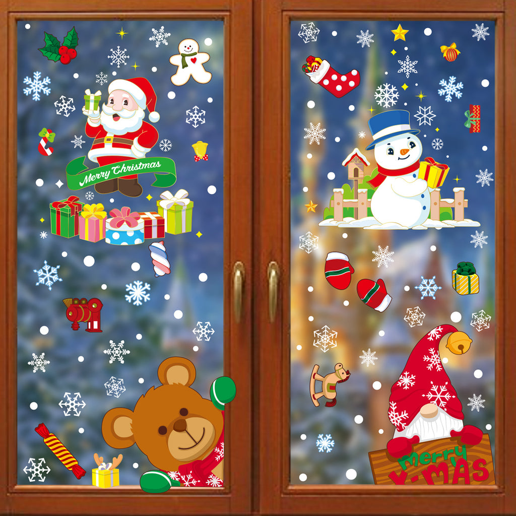 Santa Reindeer Snowman Christmas Window Stickers, Snowflake Ball Static Cling Glass Decor