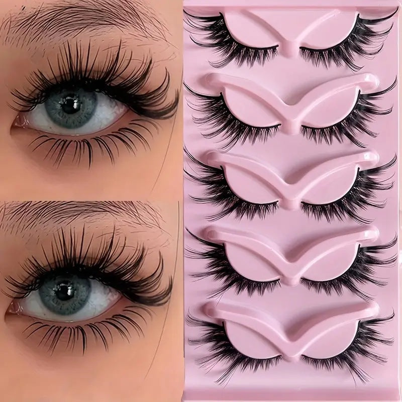 Cat Eye Wispy False Lashes 5 Pairs Fox Eye Style Long Volume Natural Look Fake Eyelashes