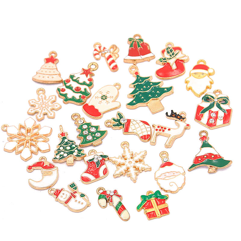 25 Pack Christmas Charm Pendants, Snowflake Tree Santa DIY Jewelry Craft Supplies