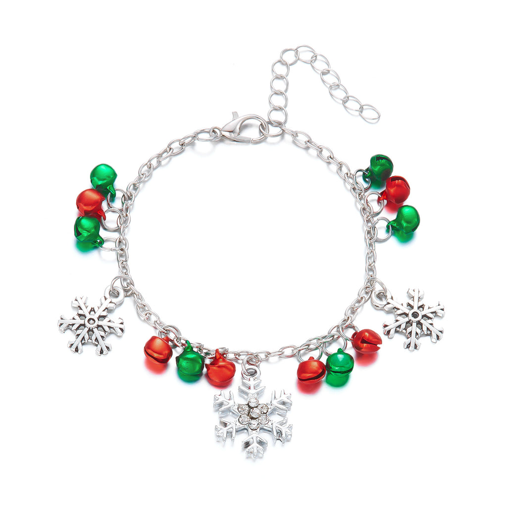 Christmas Colorful Bell Necklace and Bracelet Set, Cute Snowflake Pendant Jewelry for Women