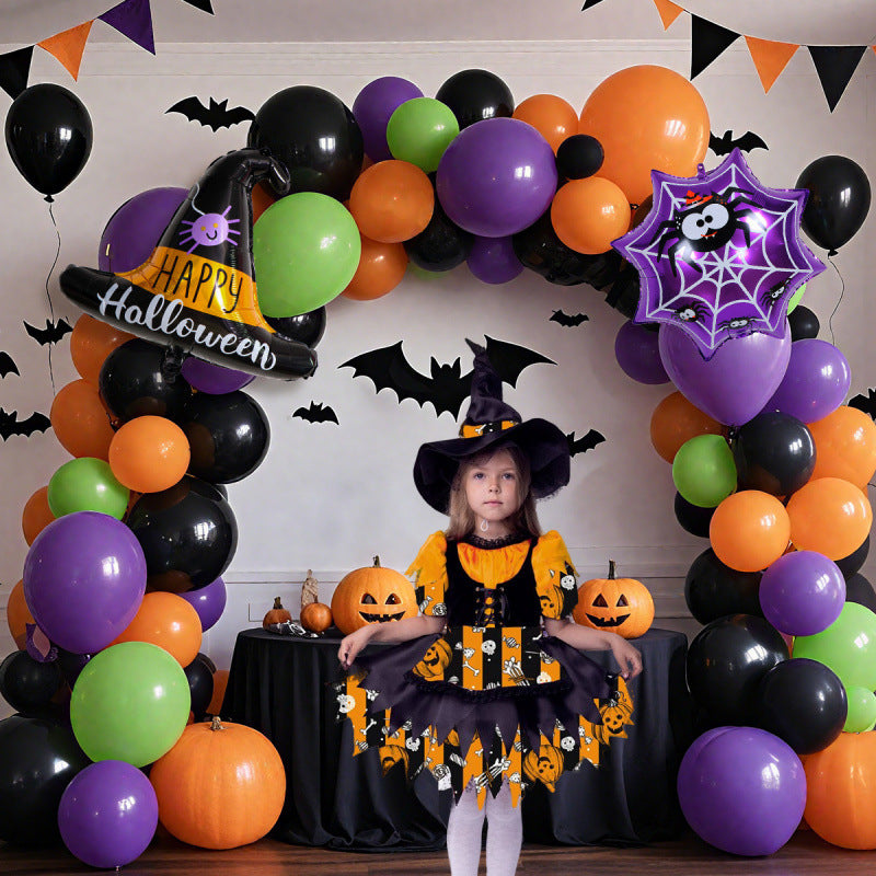 Halloween Arch Pumpkin Theme Balloon Set, Witch Hat Foil Balloons