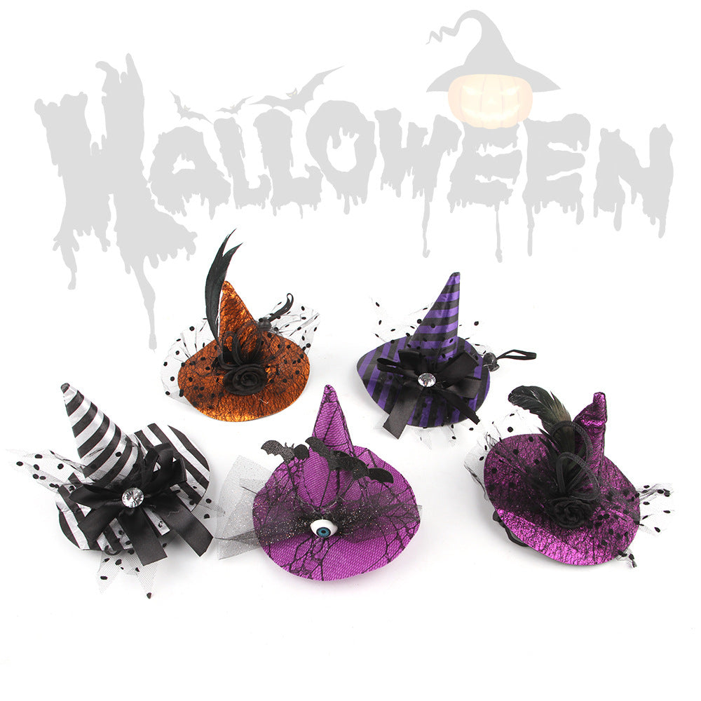 Halloween Pet Witch Hat for Cats, Lace Pointed Hat Costume Photo Prop