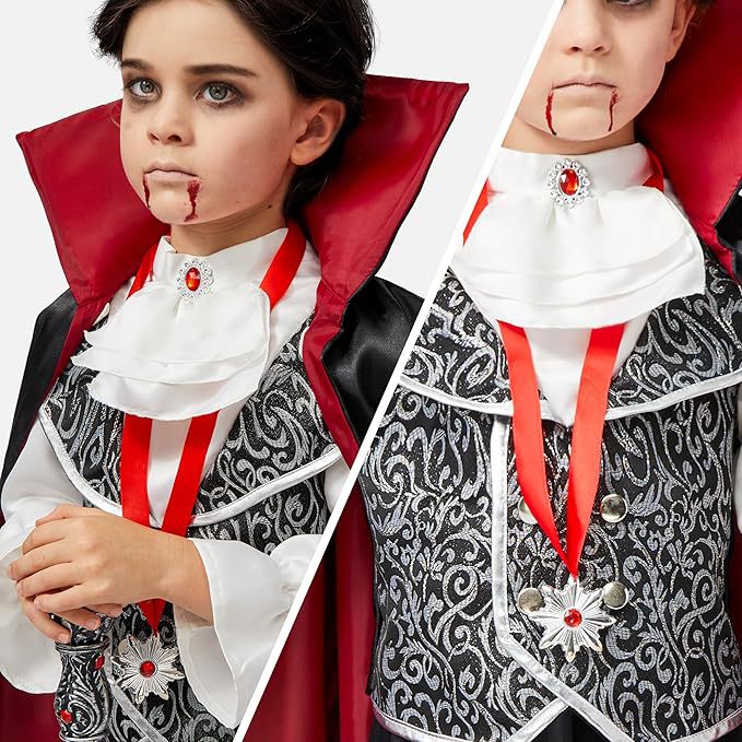 Kids Halloween Vampire Count Costume, Boys Cape Cloak For Role Play Spooky Dress Up