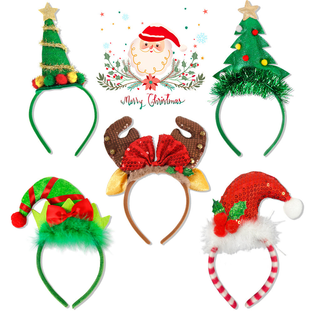 Cartoon Christmas Headband Santa Hat Christmas Tree Hair Accessory Kids Adults Party Decor