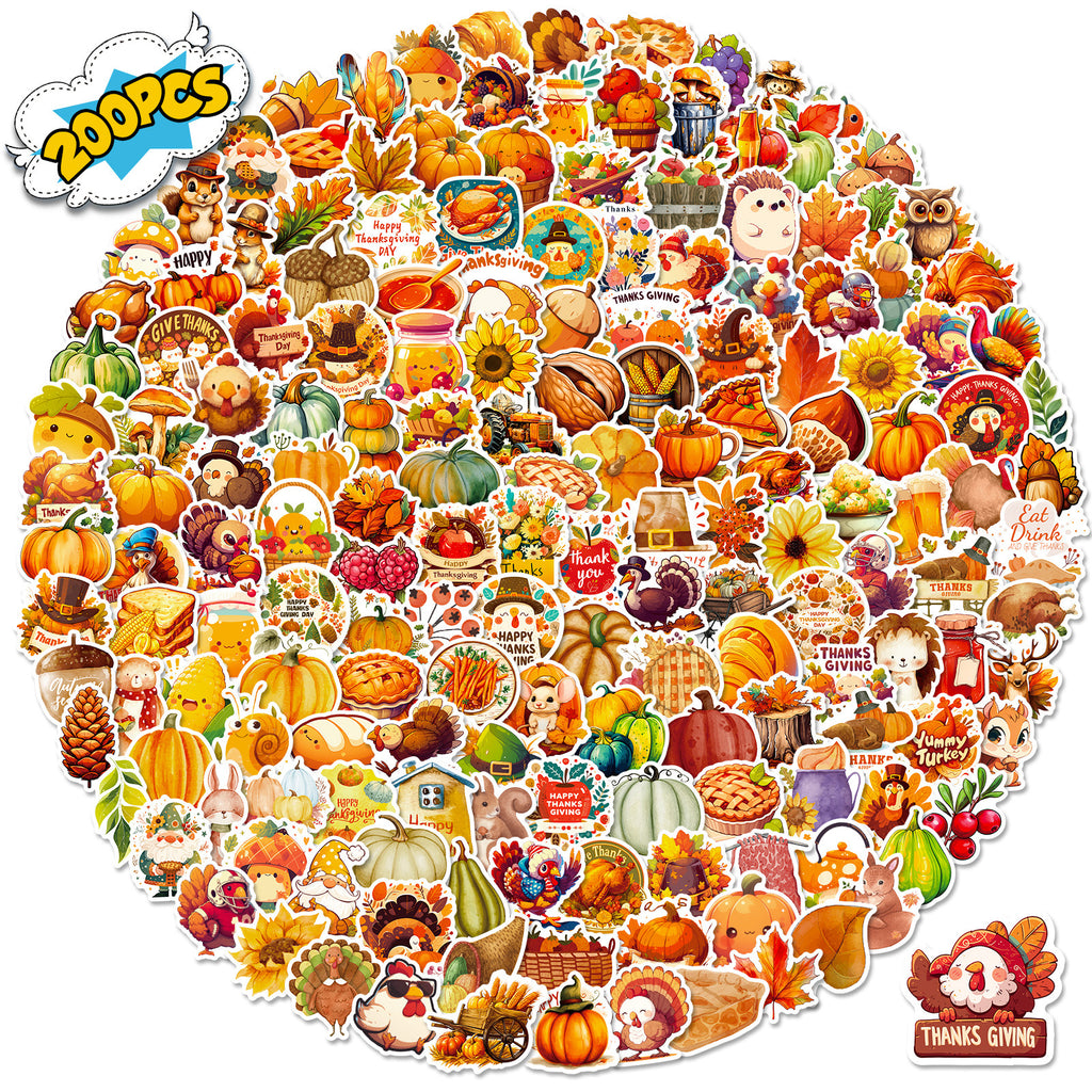 Thanksgiving Stickers Pack, Fall Harvest Turkey Maple Leaf Graffiti Decals for Luggage
