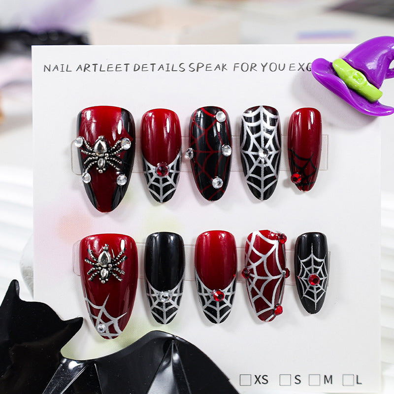 30 Pcs Almond Shaped Halloween Spider Web Press On Nails, Sweet Cool Girl Style