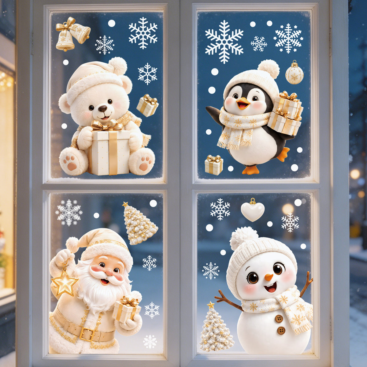 Christmas Window Clings Santa Snowflake Static Sticker Double Sided Removable Glass Decor