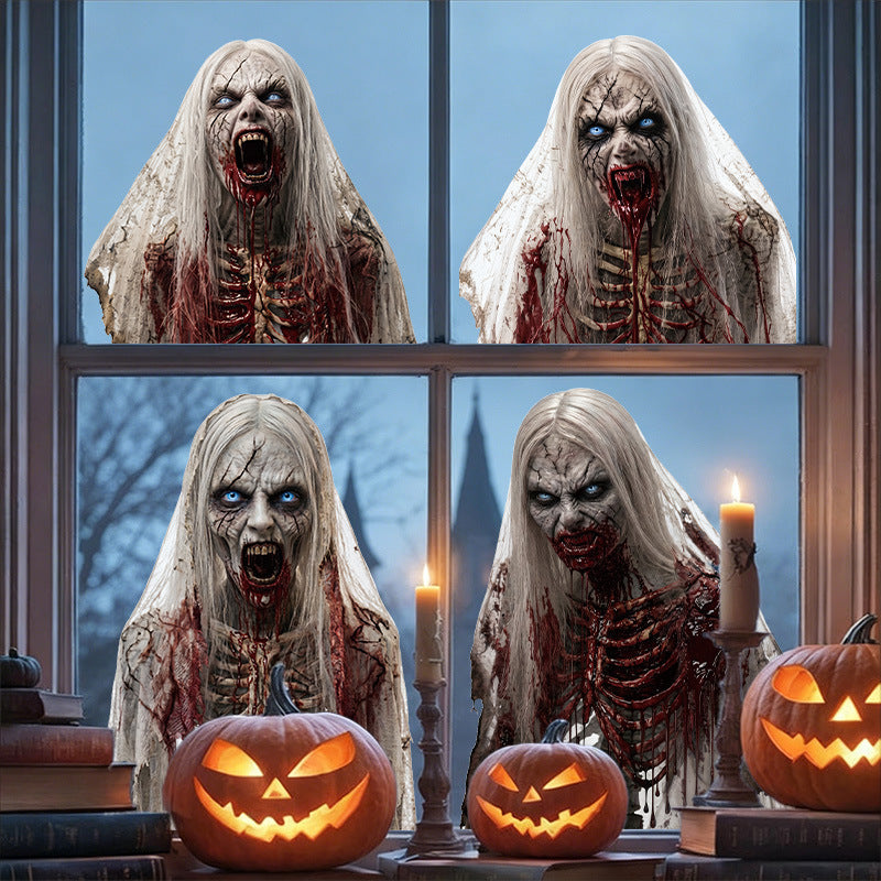 Halloween Horror Ghost Static Cling Window Stickers, PVC Glass Decals For Storefront Window Decor