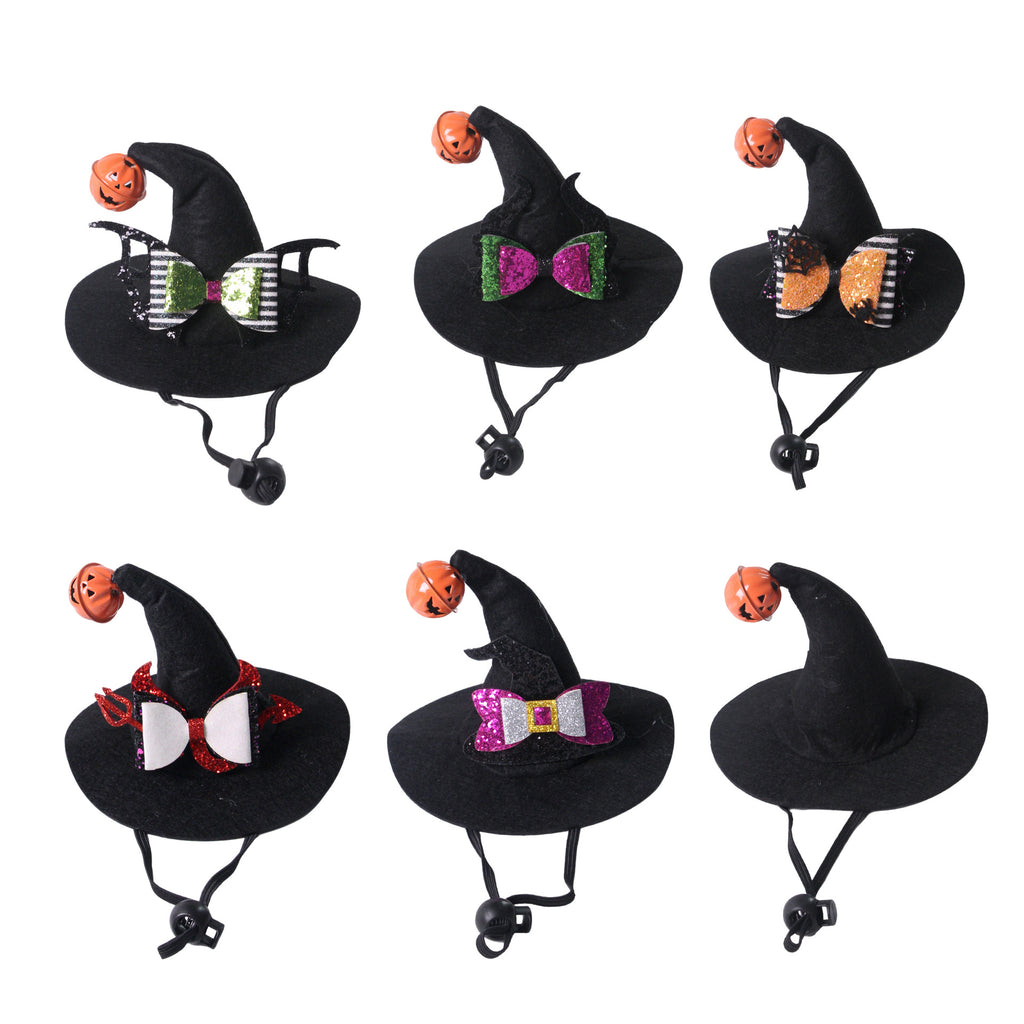 Halloween Pet Curved Horn Hat with Bell, Bow Decor for Dogs and Cats
