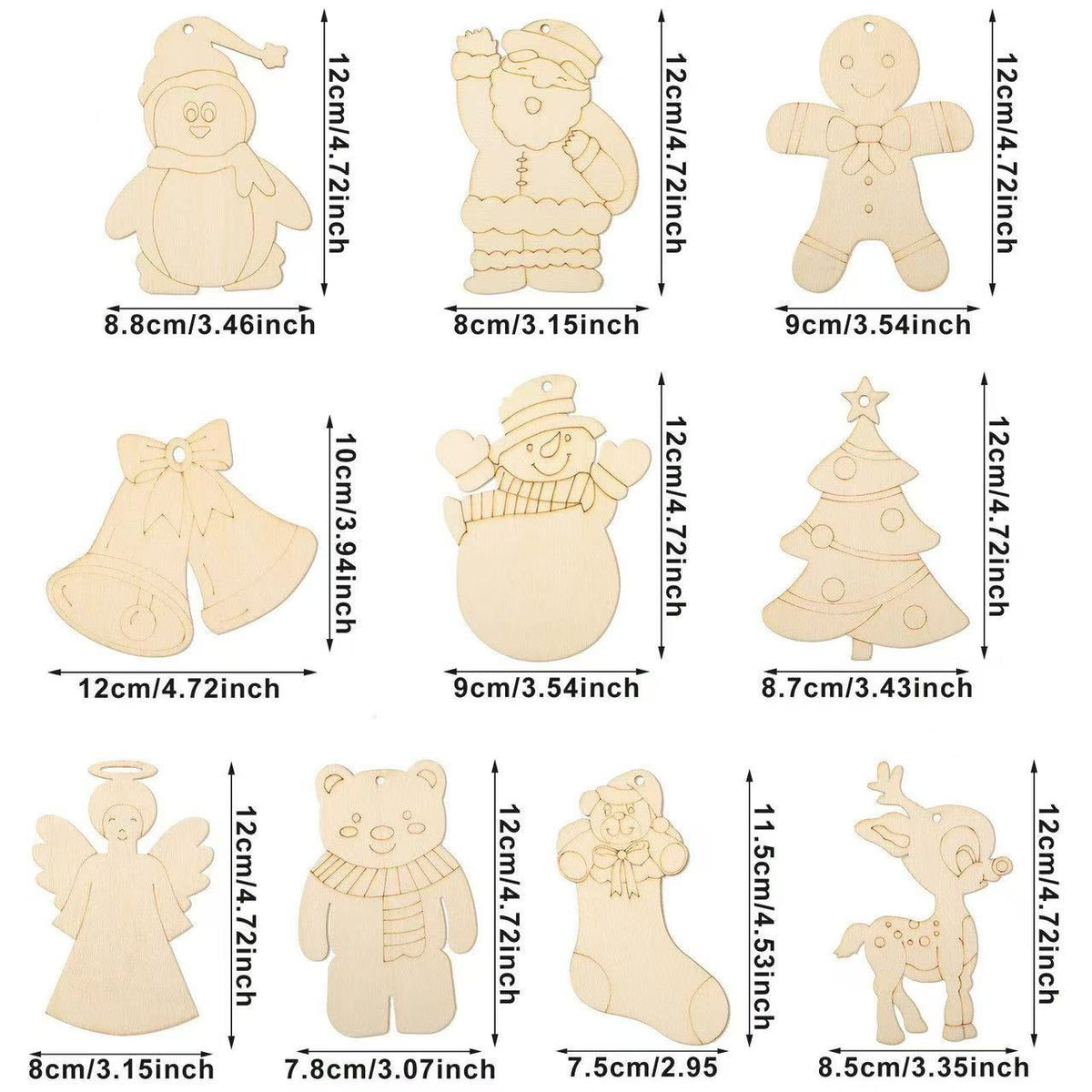 Wooden Snowman Christmas Ornaments, Rustic DIY Hanging Wood Slice Decorations for Party