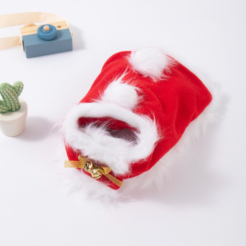 Pet Christmas Cape Scarf Hat Set, Santa Costume for Cats and Dogs Holiday Outfit