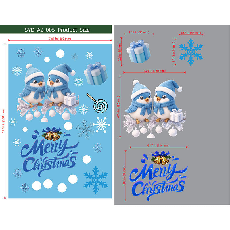 Blue Santa Snowman Window Clings Christmas Glass Stickers Snowflake Tree Static Decor