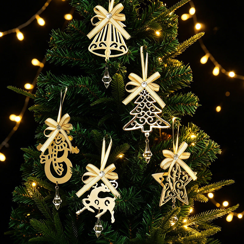 Tin Star Snowflake Christmas Tree Ornaments, Creative Reindeer Hanging Decorations for Holiday