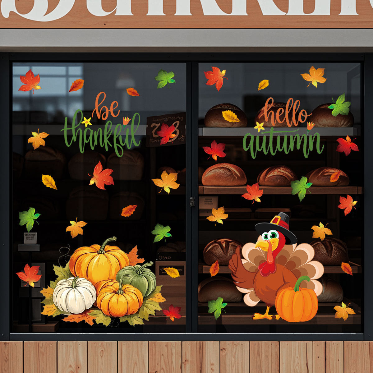 Thanksgiving Window Clings Pumpkin Maple Leaf Turkey Static No Residue Glass Stickers
