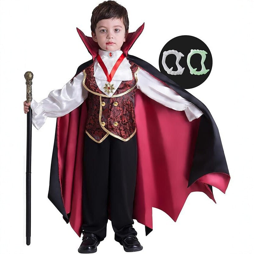 Kids Halloween Vampire Count Costume, Boys Cape Cloak For Role Play Spooky Dress Up