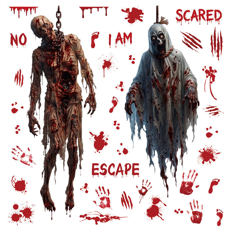 Halloween Horror Ghost Static Cling Window Stickers, PVC Glass Decals For Storefront Window Decor