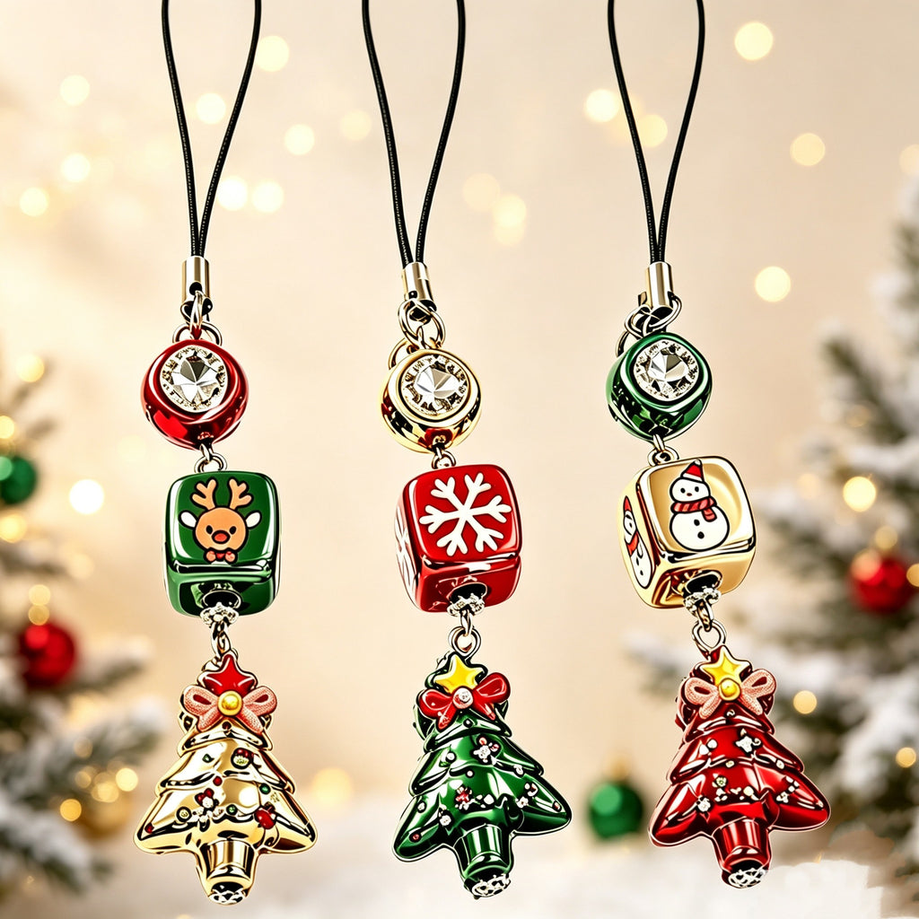 Christmas Phone Strap Charms, Reindeer Snowman Snowflake Keychain Bag Hanging Decorations