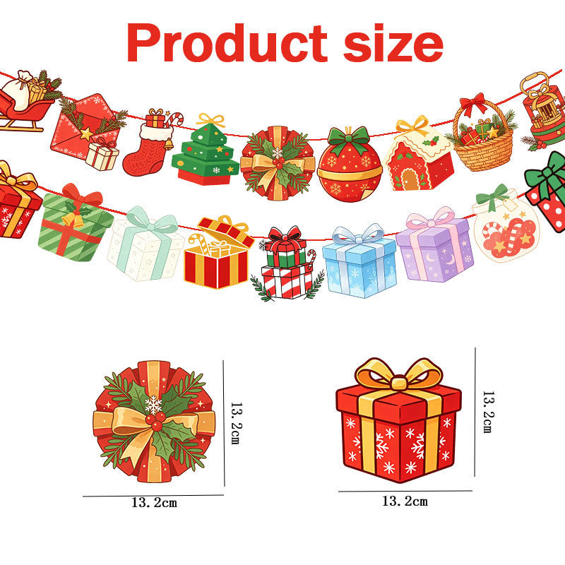 Christmas Gift Party Banner Pennant, Holiday Gathering Scene Decorations for Party