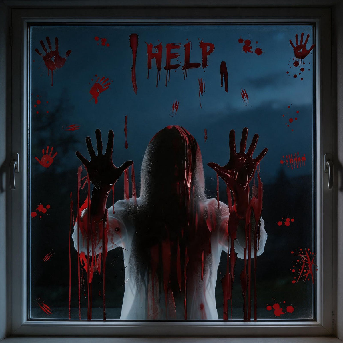 Halloween Bloody Handprint Window Clings, Scary Bathroom Haunted House Glass Decor